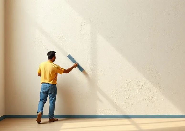 Application d'un enduit décoratif à la lisseuse sur un mur