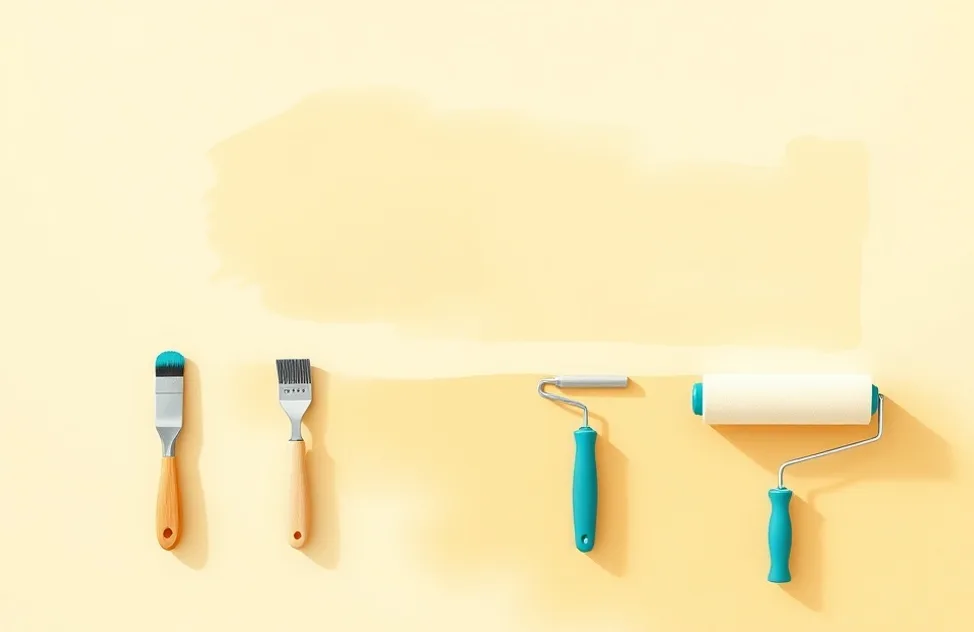 Outils de peinture disposés dans l'ordre des étapes du chantier
